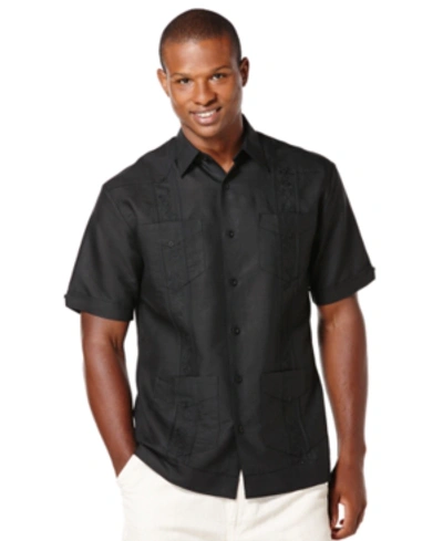 Shop Cubavera Men's Big And Tall Embroidered Panel 4-pocket Guayabera Shirt In Jet Black