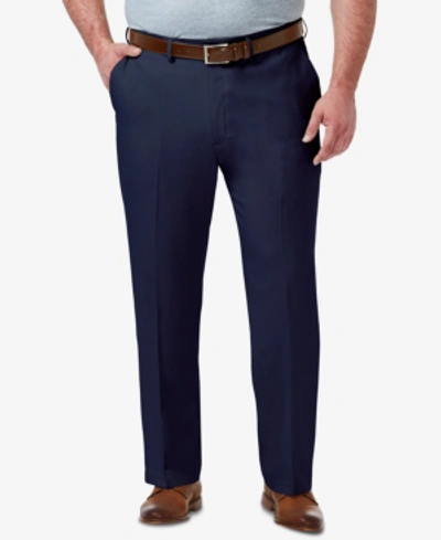 Shop Haggar Men's Big & Tall Premium Comfort Stretch Classic-fit Solid Flat Front Dress Pants In Blue