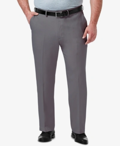 Haggar Jmh Men's 4-way Stretch Textured Plaid Classic Fit Flat Front Performance Dress Pant In Med Gray
