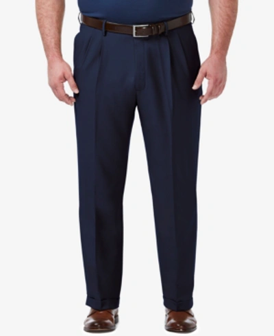 Shop Haggar Men's Big & Tall Premium Comfort Stretch Classic-fit Solid Pleated Dress Pants In Blue