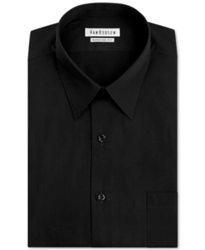 Shop Van Heusen Men's Classic-fit Point Collar Poplin Dress Shirt In Black