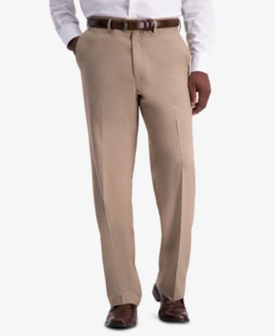 Shop Haggar Men's Premium Comfort Stretch Classic-fit Solid Flat Front Dress Pants In Medium Khaki