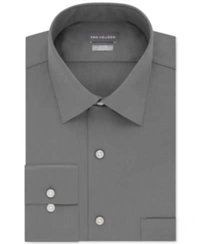 Shop Van Heusen Men's Fitted Stretch Wrinkle Free Sateen Solid Dress Shirt In Grey