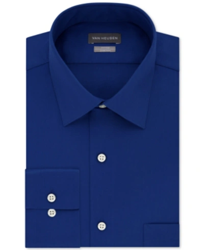Shop Van Heusen Men's Fitted Stretch Wrinkle Free Sateen Solid Dress Shirt In Blue Velvet