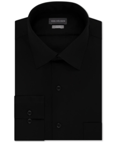 Shop Van Heusen Men's Fitted Stretch Wrinkle Free Sateen Solid Dress Shirt In Black