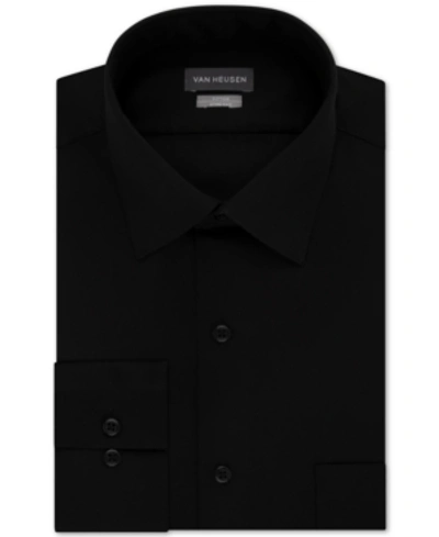 Van Heusen Men's Fitted Stretch Wrinkle Free Sateen Solid Dress Shirt In Black