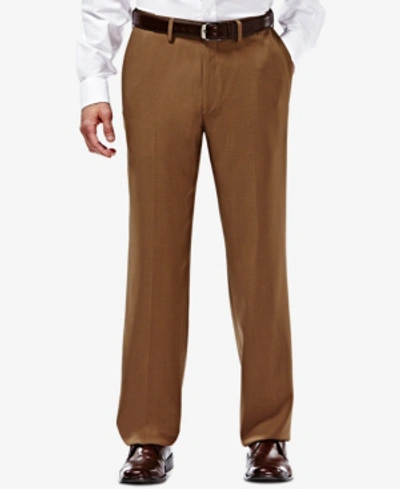Shop Haggar Men's Eclo Stria Classic Fit Flat Front Hidden Expandable Dress Pants In Mocha