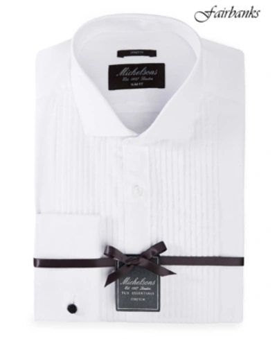 Shop Michelsons Men's Slim-fit Stretch Pleated Bib French Cuff Tuxedo Shirt In White