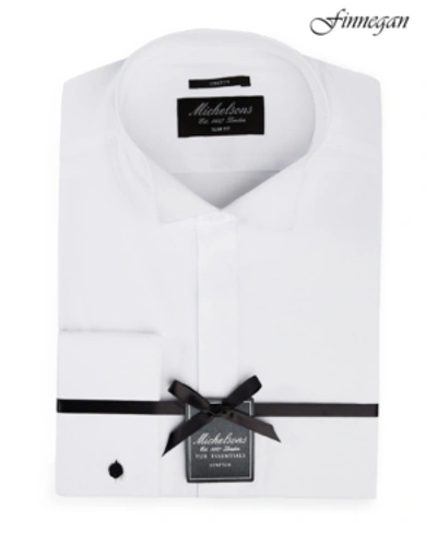 Shop Michelsons Men's Slim-fit Stretch Solid Wing Collar French Cuff Tuxedo Shirt In White