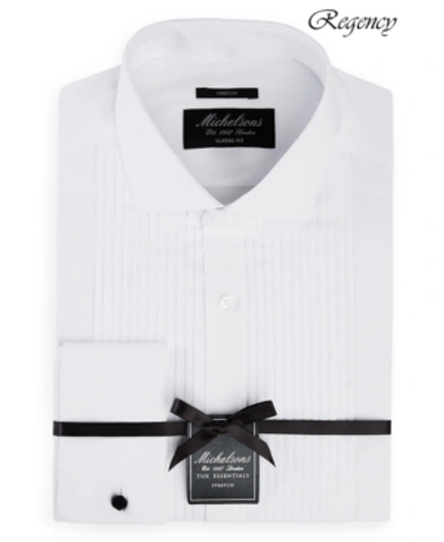 Michelsons Classic/regular Fit Stretch Pleated Bib French Cuff Tuxedo Shirt In White