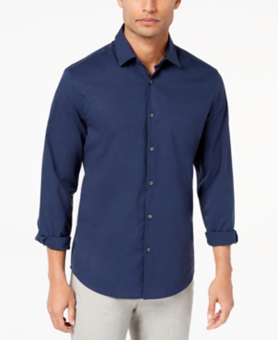 Shop Alfani Men's Stretch Modern Solid Shirt, Created For Macy's In Neo Navy