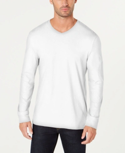 Shop Club Room Men's V-neck Long Sleeve T-shirt, Created For Macy's In Bright White