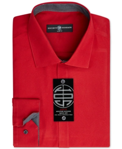 Society Of Threads Men's Slim-fit Non-iron Performance Solid Dress Shirt In Red