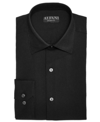 Shop Alfani Men's Athletic Fit Twill Stretch Dress Shirt, Created For Macy's In Black