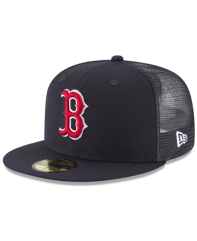 Shop New Era Boston Red Sox On-field Mesh Back 59fifty Fitted Cap In Navy/navy