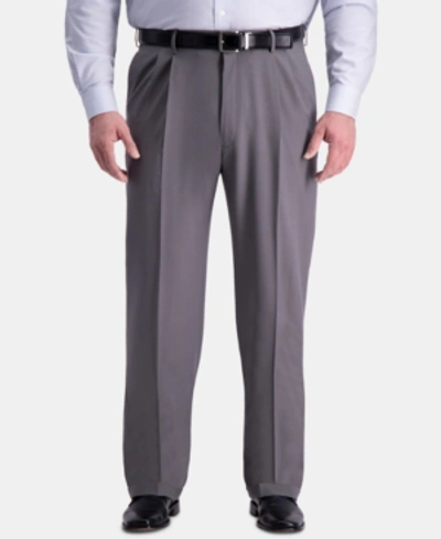 Haggar Jmh Men's 4-way Stretch Textured Plaid Classic Fit Flat Front Performance Dress Pant In Med Grey