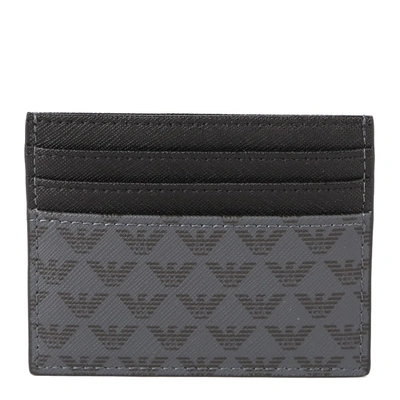 Shop Emporio Armani Black And Grey Card Holder With All Over Monogram Print