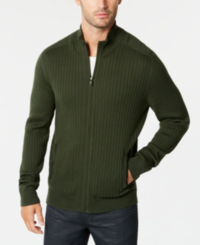 Shop Alfani Men's Ribbed Full-zip Sweater, Classic Fit, Created For Macy's In Nordic Forest