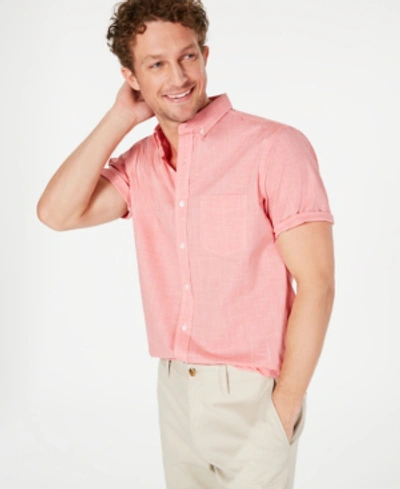 Club Room Men's Texture Check Stretch Cotton Shirt, Created For Macy's In Coral
