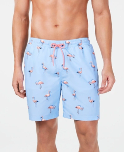 Shop Club Room Men's Quick-dry Performance Flamingo-print 7" Swim Trunks, Created For Macy's In Pale Ink Blue