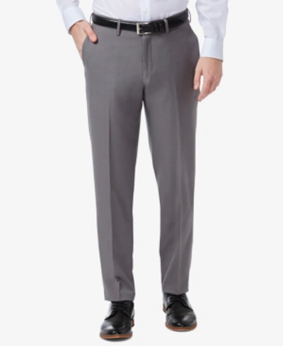 Haggar Jmh Men's 4-way Stretch Textured Plaid Classic Fit Flat Front Performance Dress Pant In Silver