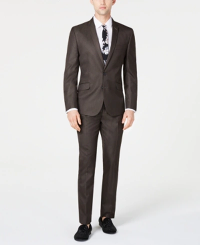 Shop Billy London Men's Slim-fit Performance Stretch Suits In Brown Sharkskin