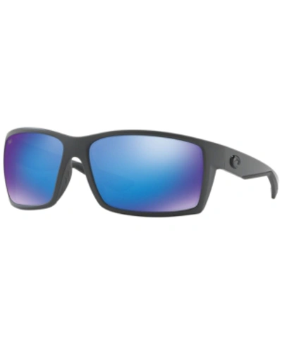 Shop Costa Del Mar Polarized Sunglasses, Reefton 64 In Grey Matte/blue Mirror