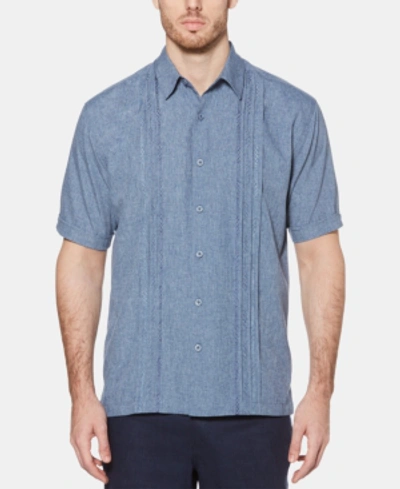 Shop Cubavera Men's Geo Embroidered Panel Chambray Shirt In Dress Blue
