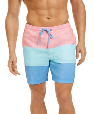 Shop Club Room Men's Colorblocked 7" Swim Trunks, Created For Macy's In Pink Combo