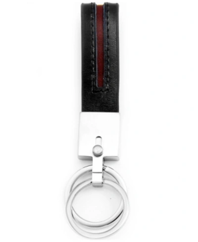 Shop Rhona Sutton Sutton Stainless Steel Stripe Leather Double Key Ring In Burgundy