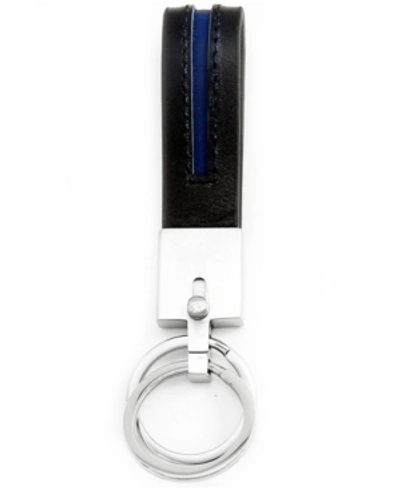 Shop Rhona Sutton Sutton Stainless Steel Stripe Leather Double Key Ring In Royal Blue