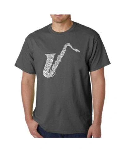 La Pop Art Mens Word Art T-shirt - Saxaphone In Gray