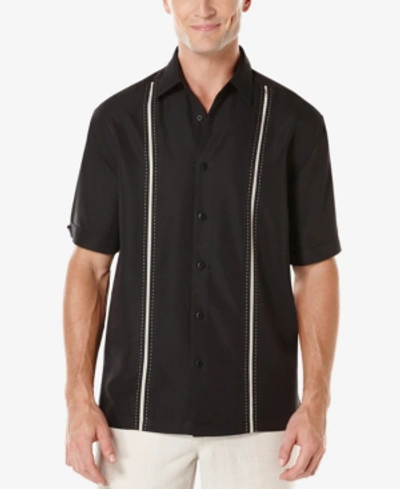 Shop Cubavera Men's Pick Stitch Panel Short Sleeve Button-down Shirt In Jet Black