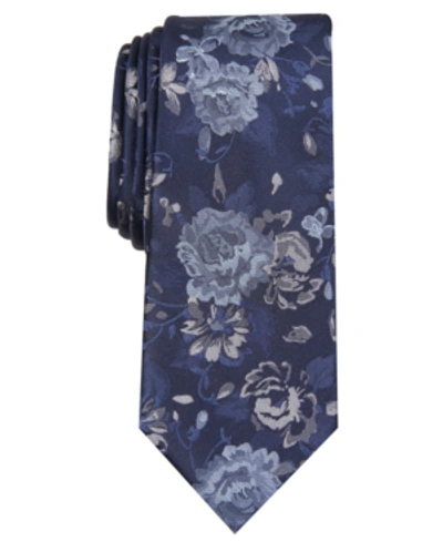 Shop Bar Iii Men's Hilton Floral Skinny Tie, Created For Macy's In Navy