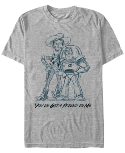 Shop Toy Story Disney Pixar Men's  Woody And Buzz You Gotta Friend Sketch Short Sleeve T-shirt In Athletic H