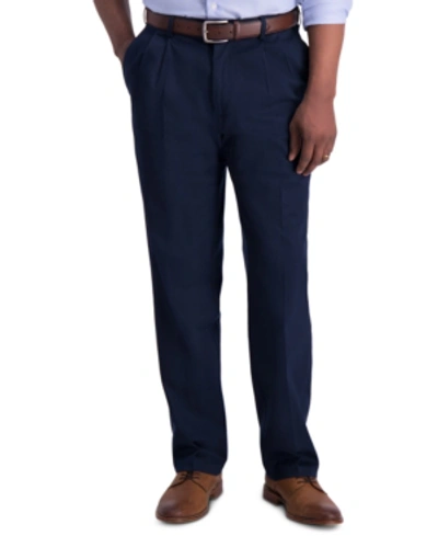 Shop Haggar Men's Iron Free Premium Khaki Classic-fit Pleated Pant In Dark Navy