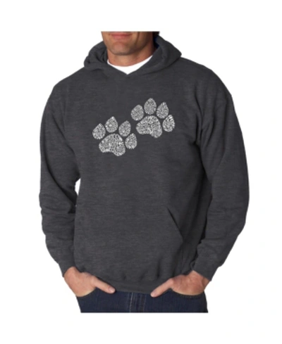 La Pop Art Men's Word Art Hoodie - Woof Paw Prints In Dark Gray