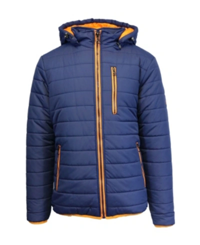 Shop Galaxy By Harvic Spire By Galaxy Men's Puffer Bubble Jacket With Contrast Trim In Navy-orange
