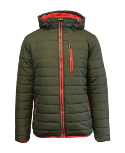 Shop Galaxy By Harvic Spire By Galaxy Men's Puffer Bubble Jacket With Contrast Trim In Olive-red