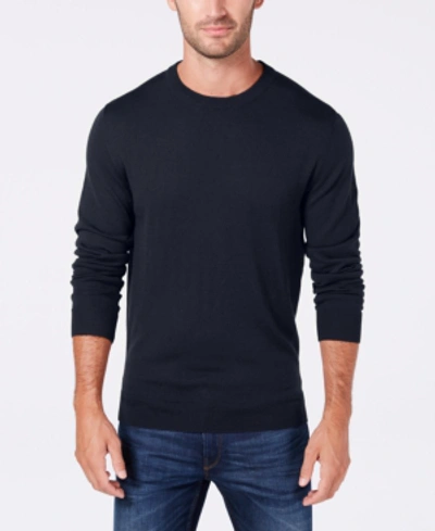 Shop Club Room Men's Solid Crew Neck Merino Wool Blend Sweater, Created For Macy's In Navy Blue