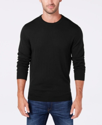 Shop Club Room Men's Solid Crew Neck Merino Wool Blend Sweater, Created For Macy's In Deep Black