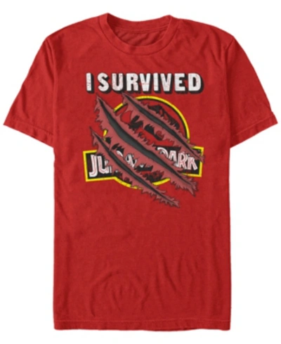 Shop Jurassic Park Men's I Survived Scratch Short Sleeve T-shirt In Red