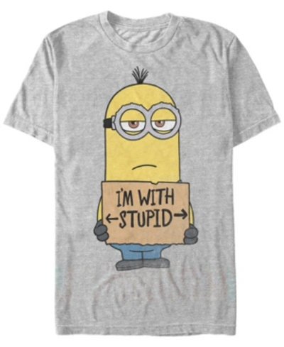 Shop Minions Illumination Men's Despicable Me I'm With Stupid Short Sleeve T-shirt In Athletic Heather