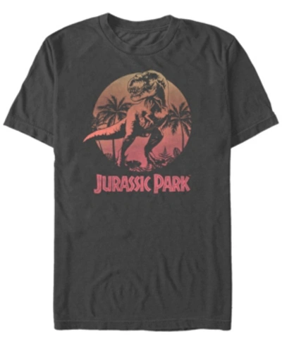 Shop Jurassic Park Men's Retro T-rex Sunset Logo Short Sleeve T-shirt In Charcoal