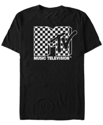Mtv Men's Black And White Checkered Logo Short Sleeve T-shirt In Black
