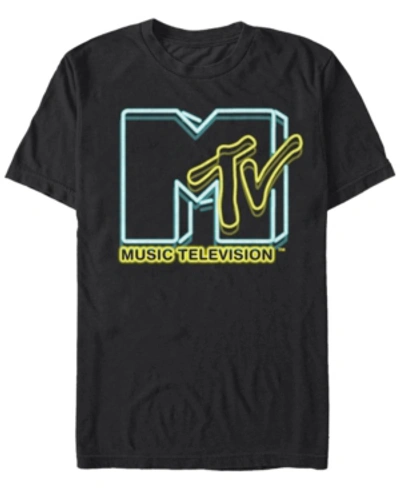 Shop Mtv Men's Neon Lights Logo Short Sleeve T-shirt In Black