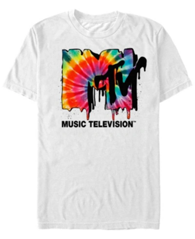 Shop Mtv Men's Tie-dye Dripping Logo Short Sleeve T-shirt In White