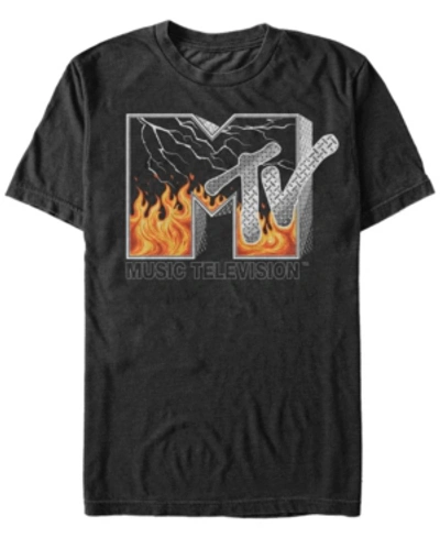 Shop Mtv Men's Fire And Lightening Logo Short Sleeve T-shirt In Black