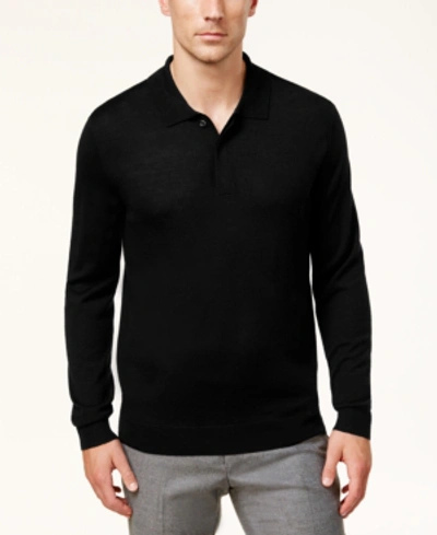 Shop Club Room Men's Merino Wool Blend Polo Sweater, Created For Macy's In Deep Black