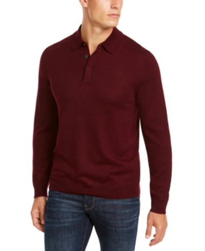 Shop Club Room Men's Merino Wool Blend Polo Sweater, Created For Macy's In Red Plum